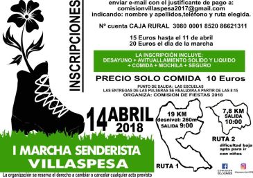 El barrio de Villaspesa celebrará su I Marcha Senderista el sábado 14 de abril