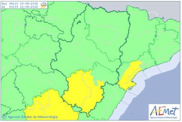 Aviso amarillo por lluvias y tormentas en parte de la provincia de Teruel