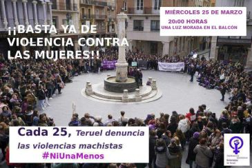 La Coordinadora Feminista de Teruel anima a salir a los balcones con luces moradas contra la violencia machista