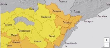 Aviso naranja por nevadas en el Bajo Aragón y amarillo en buena parte de la Comunidad