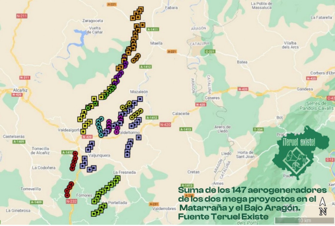 Teruel Existe enfatiza que el 57% de los molinos de Green y Forestalia se solapan