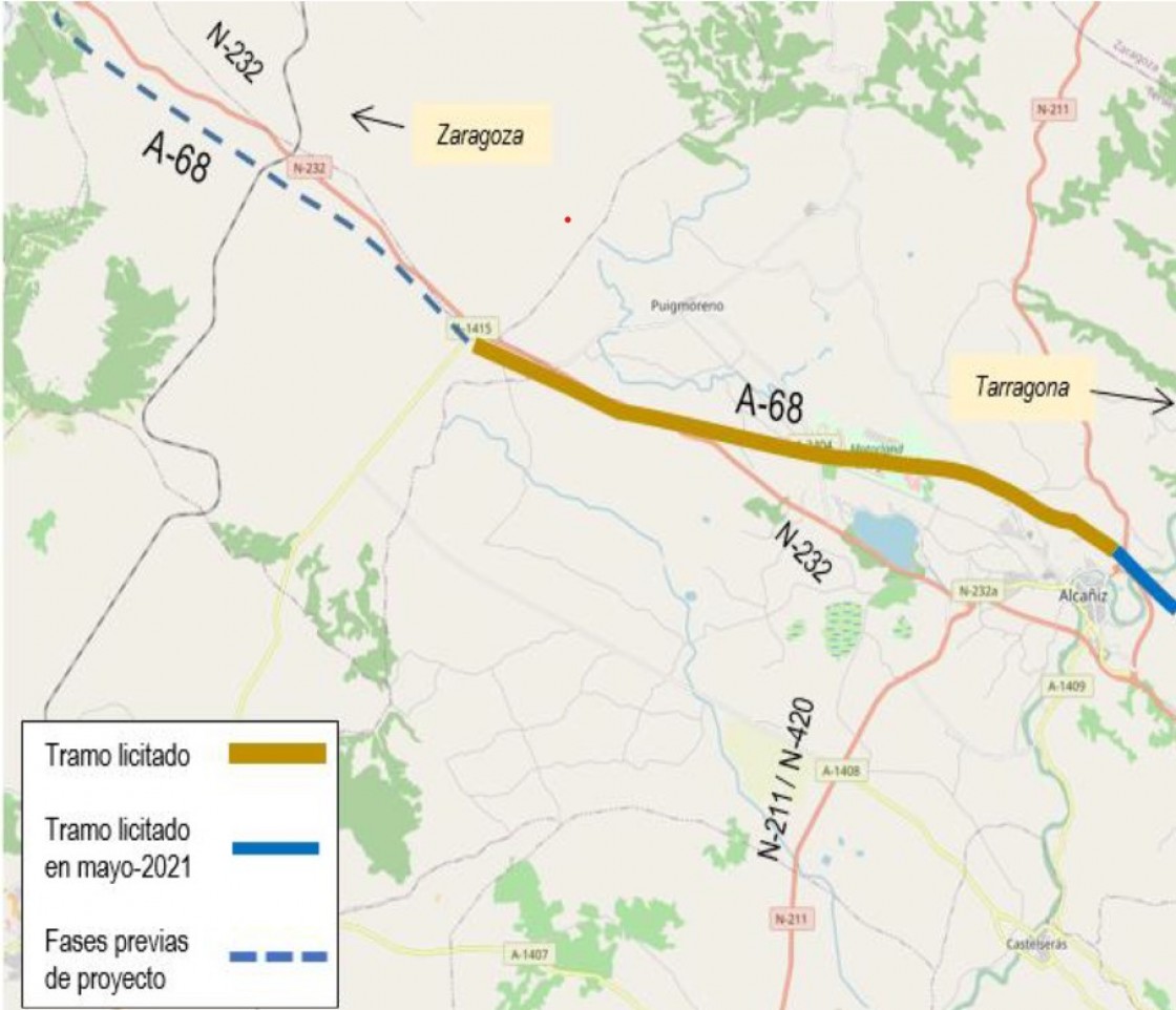 El Mitma adjudica un contrato para redactar el proyecto del tramo entre Alcañiz y El Regallo, de la Autovía A-68