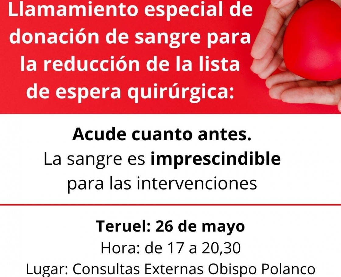 El Banco de Sangre llama a donar este jueves en Teruel para reducir la lista de espera quirúrgica