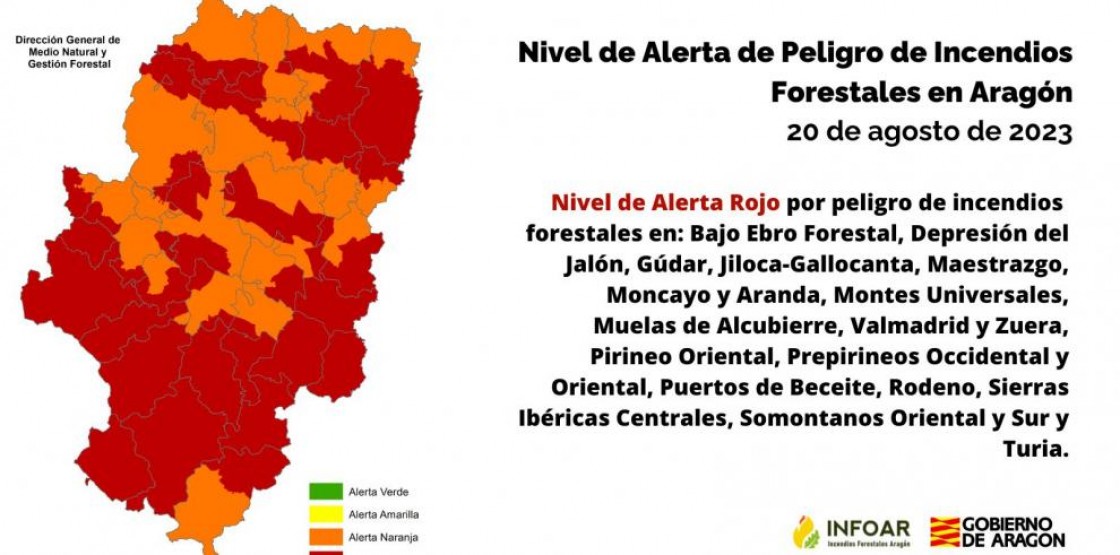 Nivel de Alerta Rojo por peligro de incendios forestales en zonas de las tres provincias