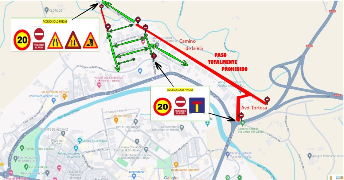 Prohíben el paso por el camino de la Vía por obras de adecuación del vial de acceso al nuevo hospital de Alcañiz