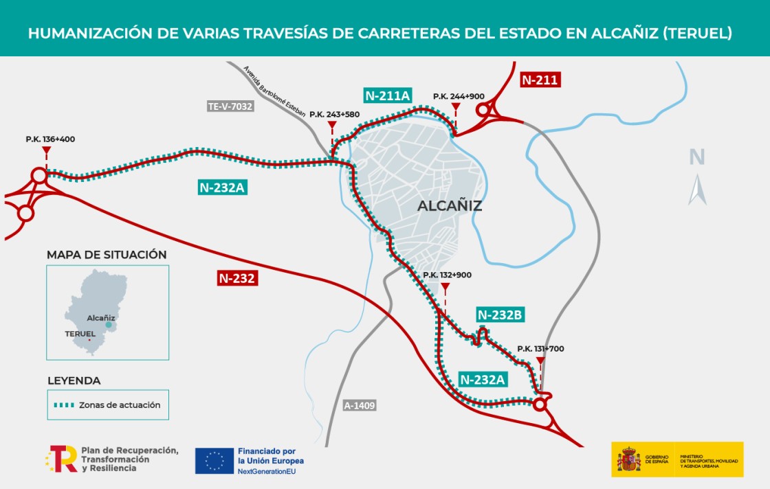 Un tramo de la travesía de la N-232A en Alcañiz se corta al tráfico este jueves durante cinco meses por las obras de humanización