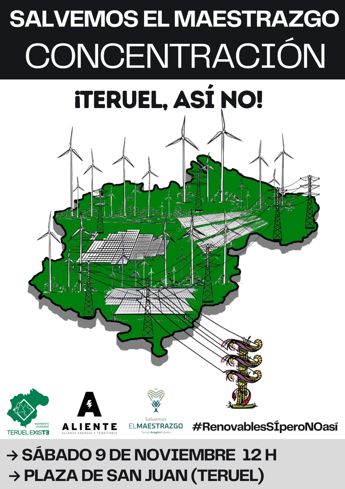 Convocan la concentración 'Salvemos el Maestrazgo, Teruel así no' para exigir parar la invasión de renovables