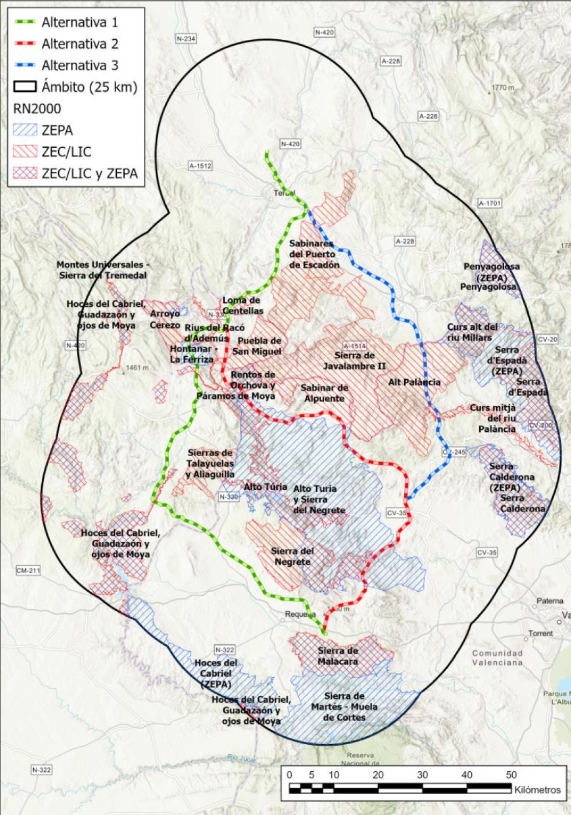 A información pública la línea eléctrica de 400 kV  Platea-Requena