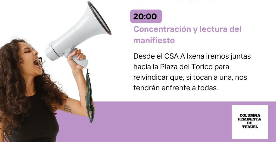 La Columna Feminista de Teruel y la Coordinadora de Organizaciones Feministas de Teruel se concentran contra la violencia machista