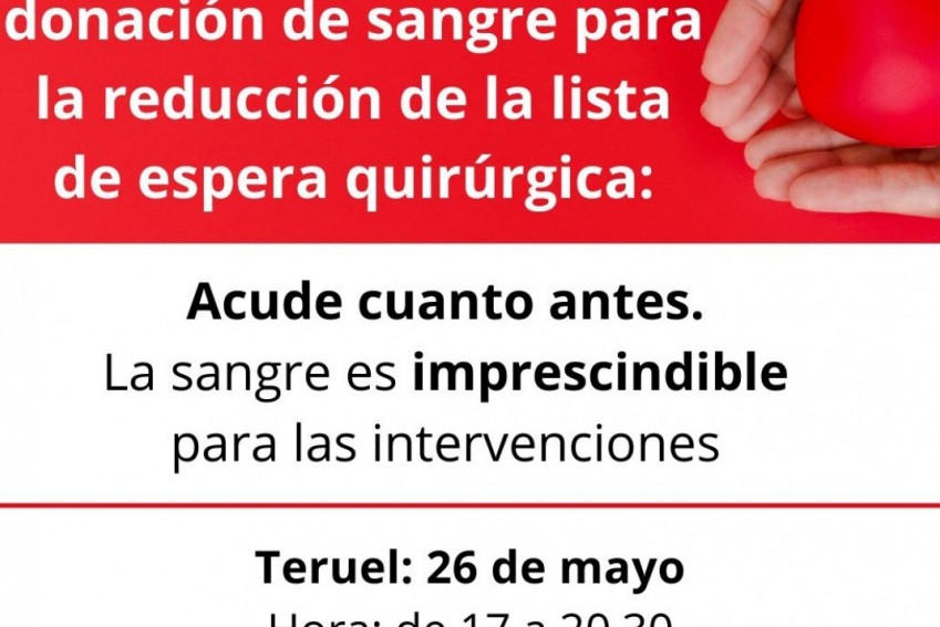 El Banco de Sangre llama a donar este jueves en Teruel para reducir la lista de espera quirúrgica