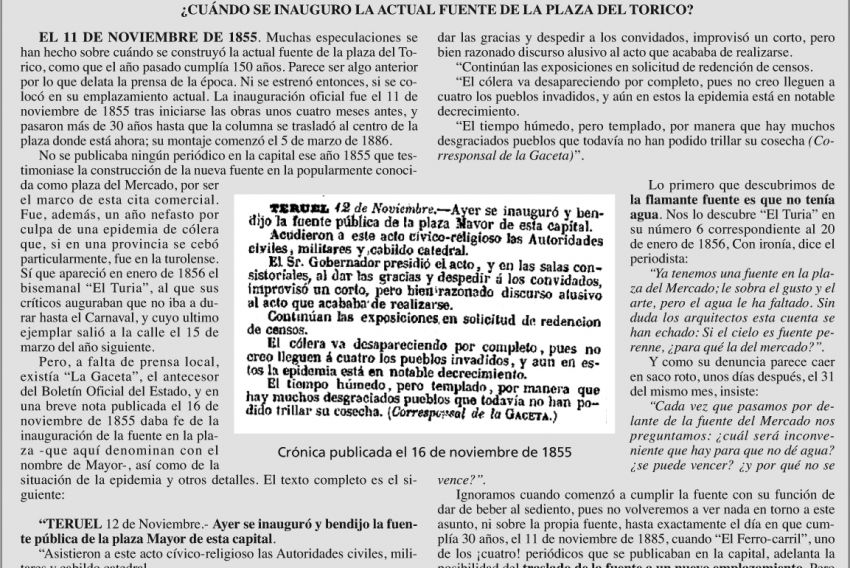 El periodista turolense Mariano J. Esteban localizó en 2009 la fecha de la fuente del Torico