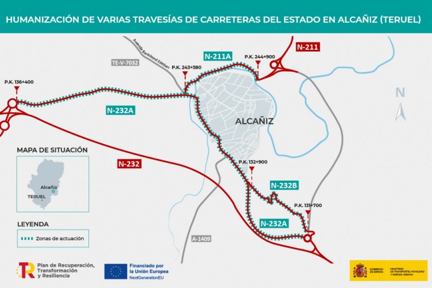 El Mitma adjudica por más de 6 millones de euros las obras de humanización de varias travesías de carreteras del Estado en Alcañiz