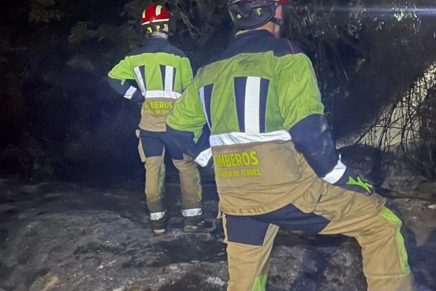 Bomberos de la Diputación extinguen un incendio en la ribera del Guadalope de Alcañiz