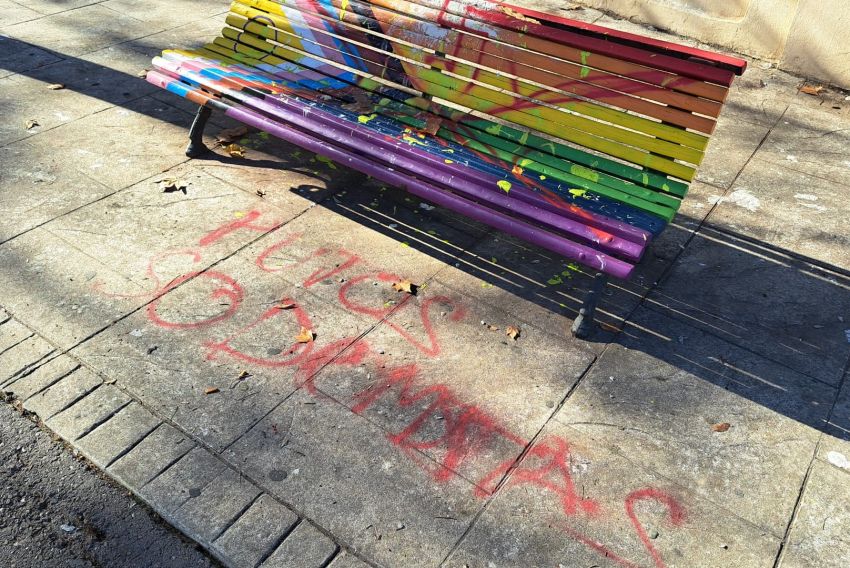 Chrysallis denuncia ante la Policía Nacional las pintadas en el banco inclusivo como un “delito de odio”