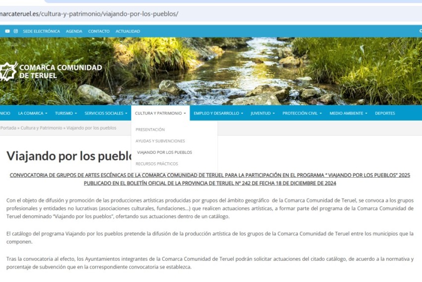 La Comarca Comunidad de Teruel abre a los grupos de artes escénicas la convocatoria para el programa Viajando por los Pueblos
