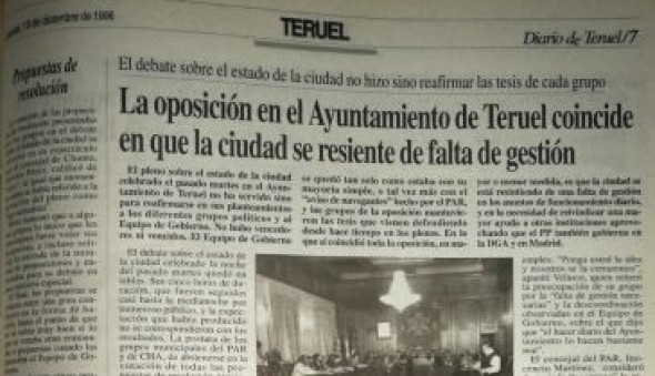 Hemeroteca: El primer debate sobre el estado de la ciudad de Teruel se celebró en 1996 con mucho ruido y pocas conclusiones