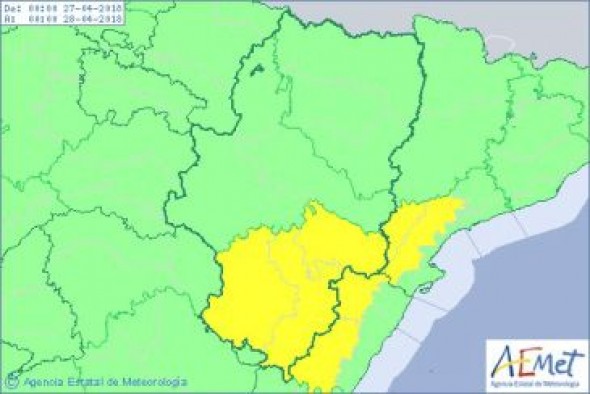 La AEMET activa el aviso amarillo por tormentas y lluvias en la provincia de Teruel para este viernes