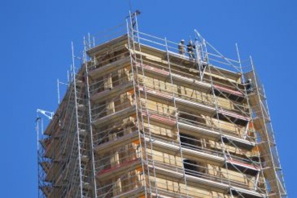 La restauración de la torre gótica de Alcañiz terminará en junio, seis meses antes de lo previsto