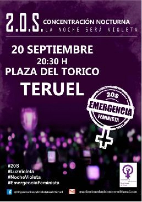 La Coordinadora de Organizaciones Feministas de Teruel se suma este viernes a la convocatoria estatal de concentraciones nocturnas para teñir de violeta las ciudades