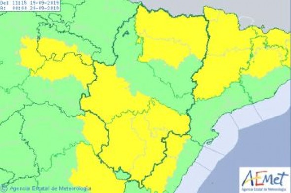 Todo la provincia de Teruel, en alerta amarilla por riesgo de lluvias fuertes y tormentas