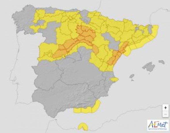 Aemet rebaja al nivel amarillo el aviso por nevadas en Teruel y mantiene la alerta por lluvias y viento en Aragón