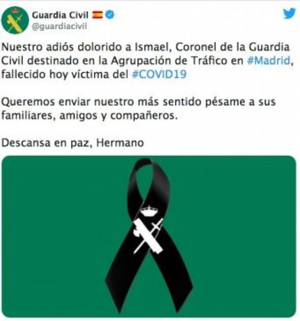 Fallece de Covid-19 el turolense Ismael Bellés, coronel de la Agrupación de Tráfico de Madrid de la Guardia Civil