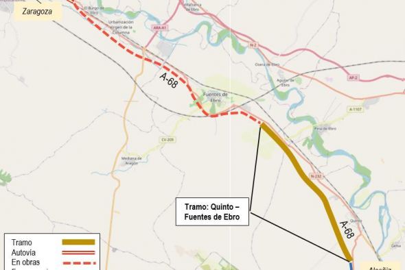 El Ministerio de Transportes adjudica el contrato para redactar el proyecto del tramo Quinto-Fuentes de Ebro de la Autovía A-68