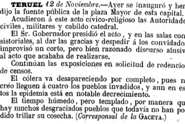 La fuente del Torico se inauguró el 11 de noviembre de 1855