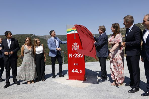 Sánchez inaugura las obras de la N-232 en el Puerto de Querol que abre el Bajo Aragón al Maestrazgo de Castellón