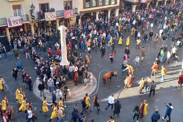 El Toro Nupcial recorre las calles entre recortes y carreras de los aficionados