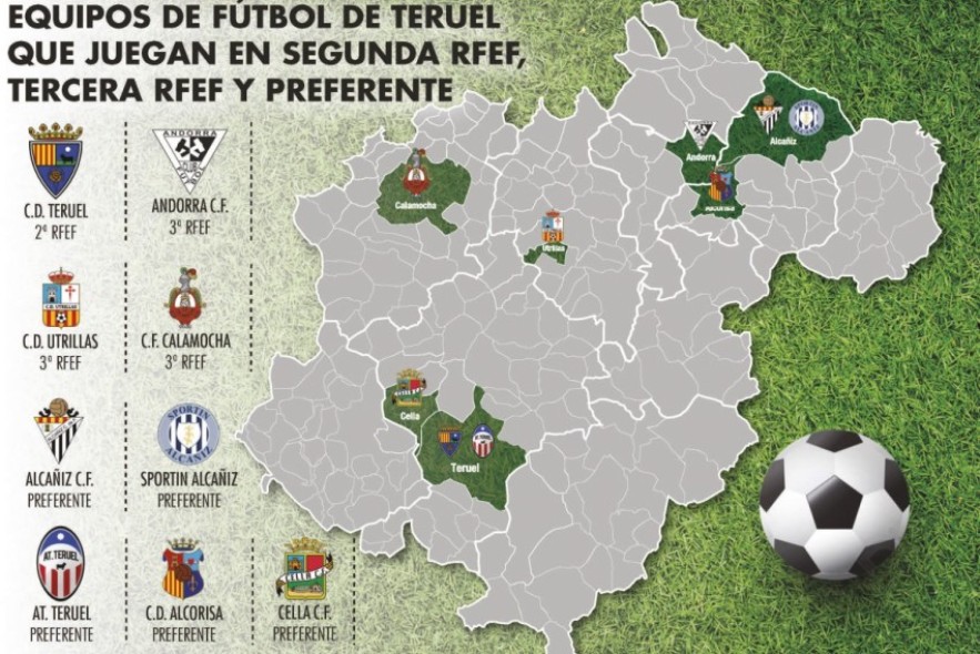 Ocho clubes entre Tercera  y Preferente, más el Teruel de Segunda RFEF, aumentan el peso futbolístico de la provincia