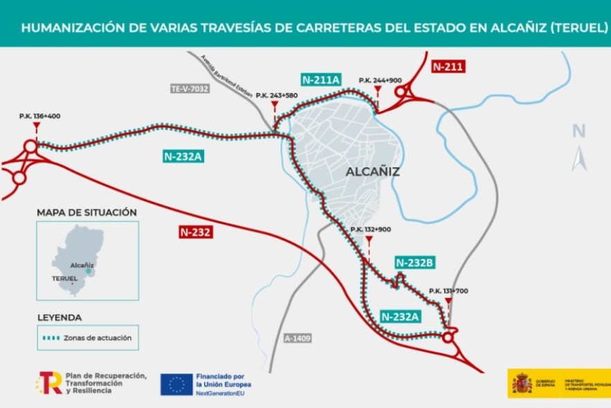 Un tramo de la travesía de la N-232A en Alcañiz se corta al tráfico este jueves durante cinco meses por las obras de humanización