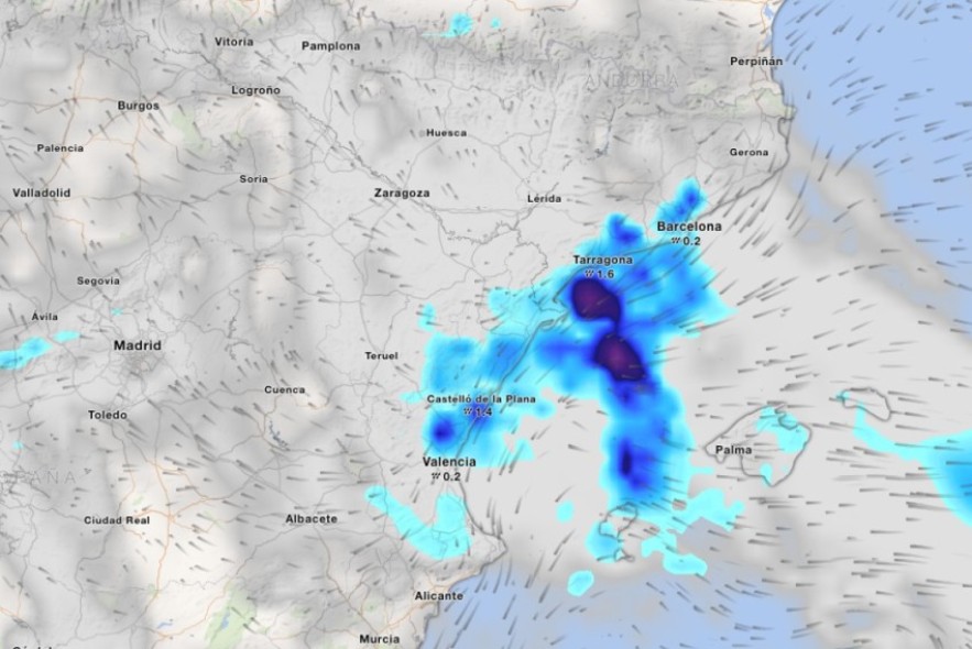 Castellón, Teruel y Tarragona estarán hoy amenazados por tormentas muy fuertes, según Meteored