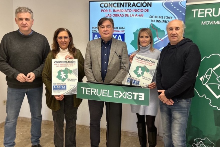 Teruel Existe escenificará la construcción del primer metro de la A-68 por Teruel en la concentración del 28 de diciembre en El Regallo