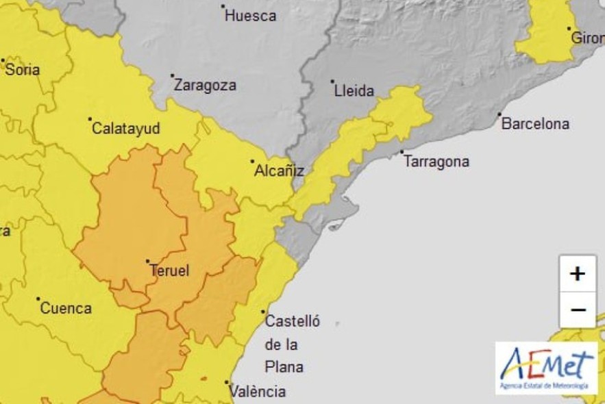 Alerta por viento, naranja en Albarracín y Jiloca y Gúdar y Maestrazgo, y por lluvias