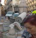 Teruel amanece con el Torico y parte de la columna que lo sustenta, derribados